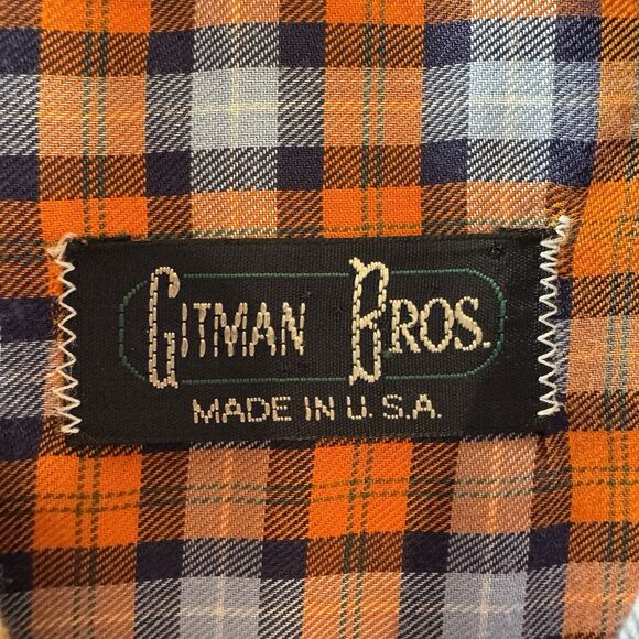 Vintage Gitman Bros Shirt Mens Large Orange Plaid Button Up Made In USA Cotton - Picture 7 of 13